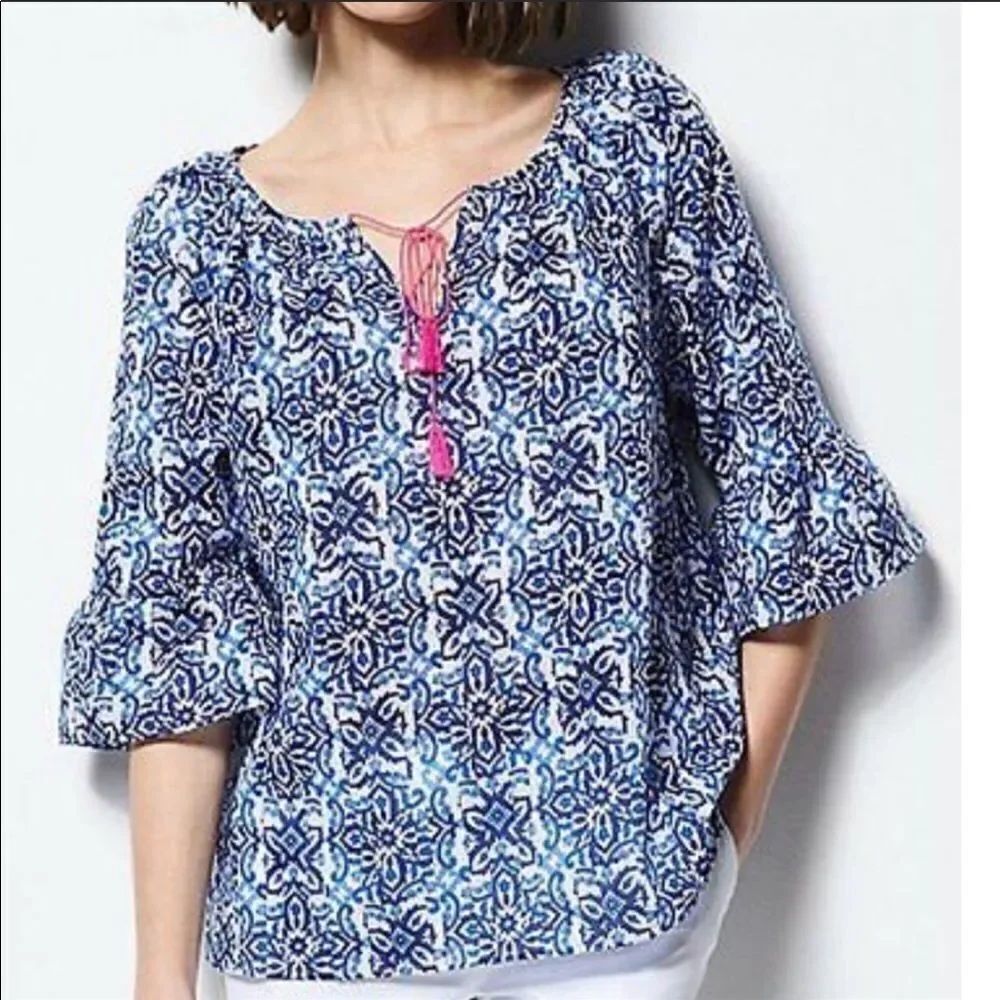 MILLY FOR DESIGN NATION | Peasant Top Blue White M